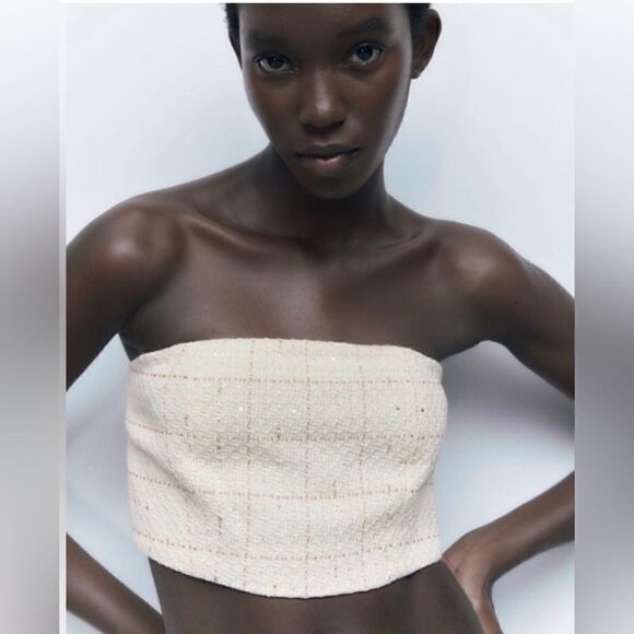 NWT ZARA TEXTURED STRAPLESS TOP CS - Picture 1 of 6